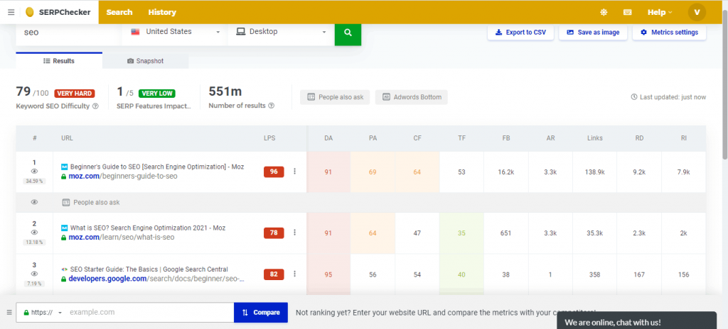 SERPChecker Mangools SERP analysis tool